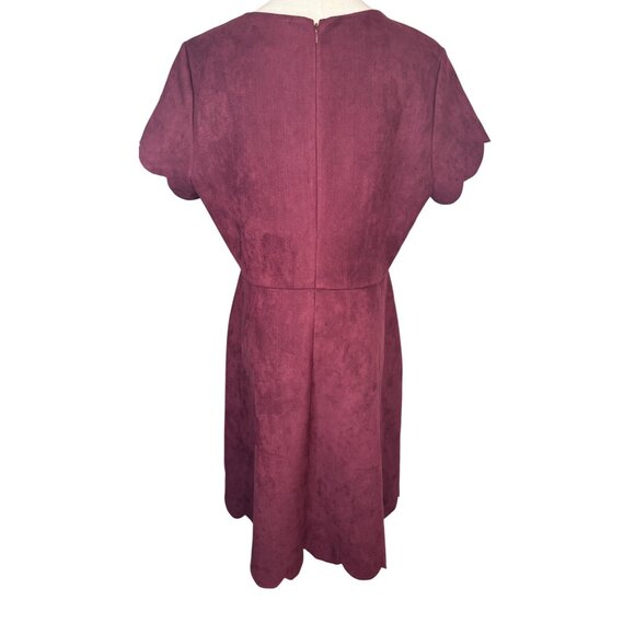 Pappagallo Size 12 Burgundy Suede-Style Scalloped Hem Dress - Picture 13 of 16